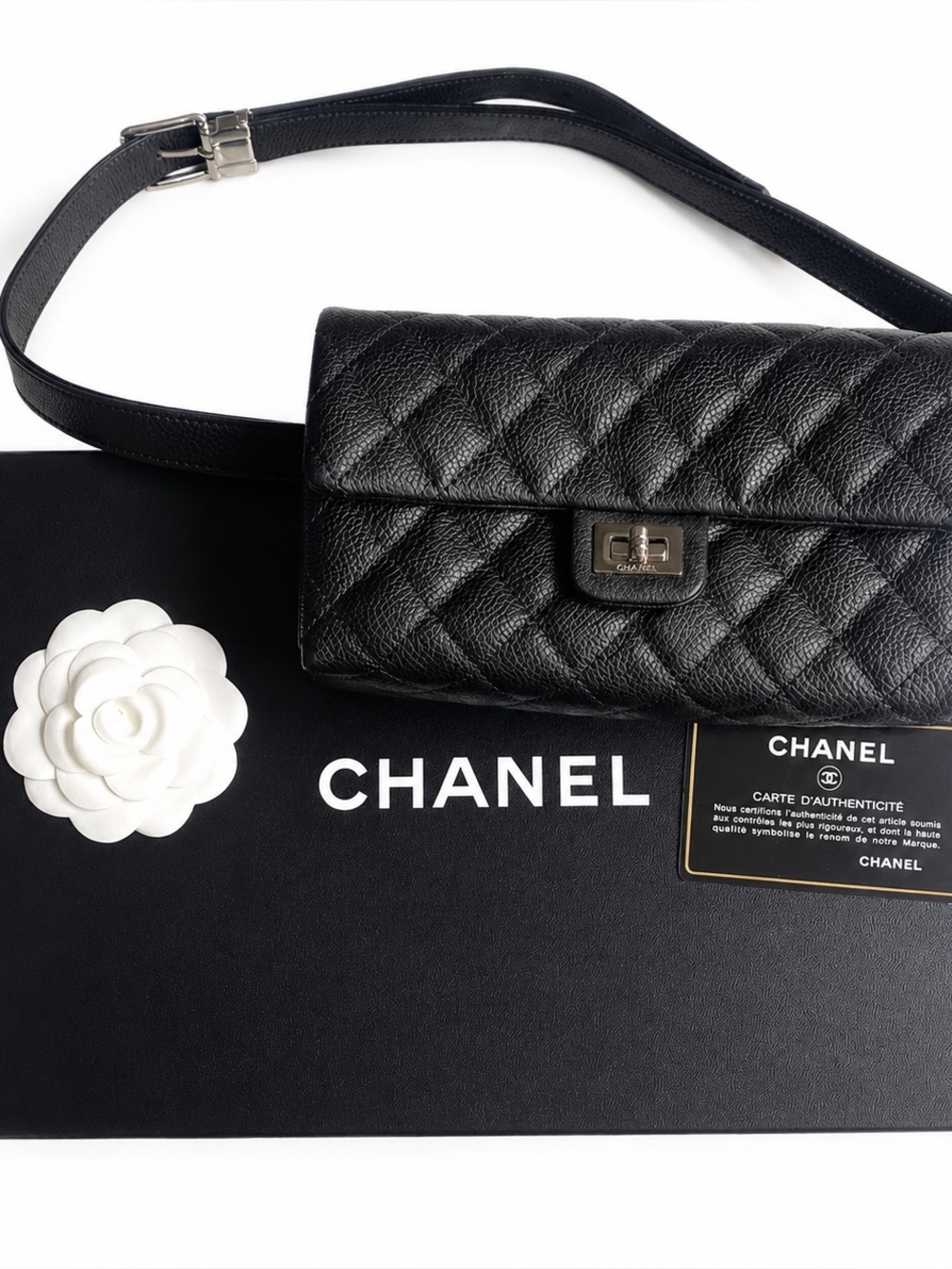CHANEL Black Quilted Caviar Leather belt bag